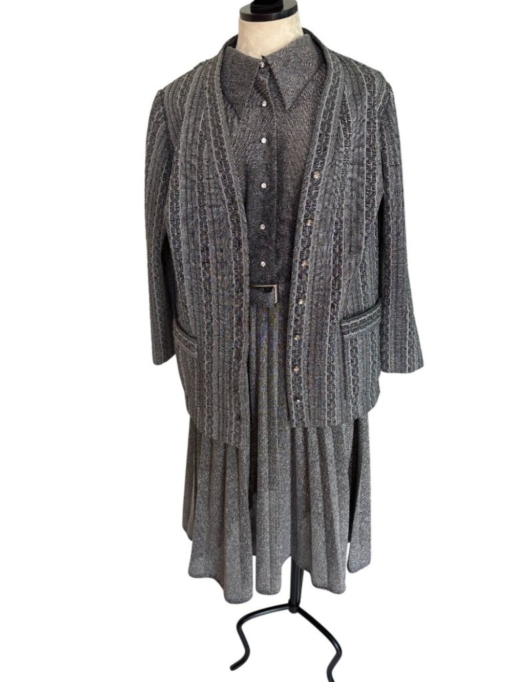 Hopewell Custom Sizes Womens Metallic Knit Dress and Jacket Set Size XL Silver
